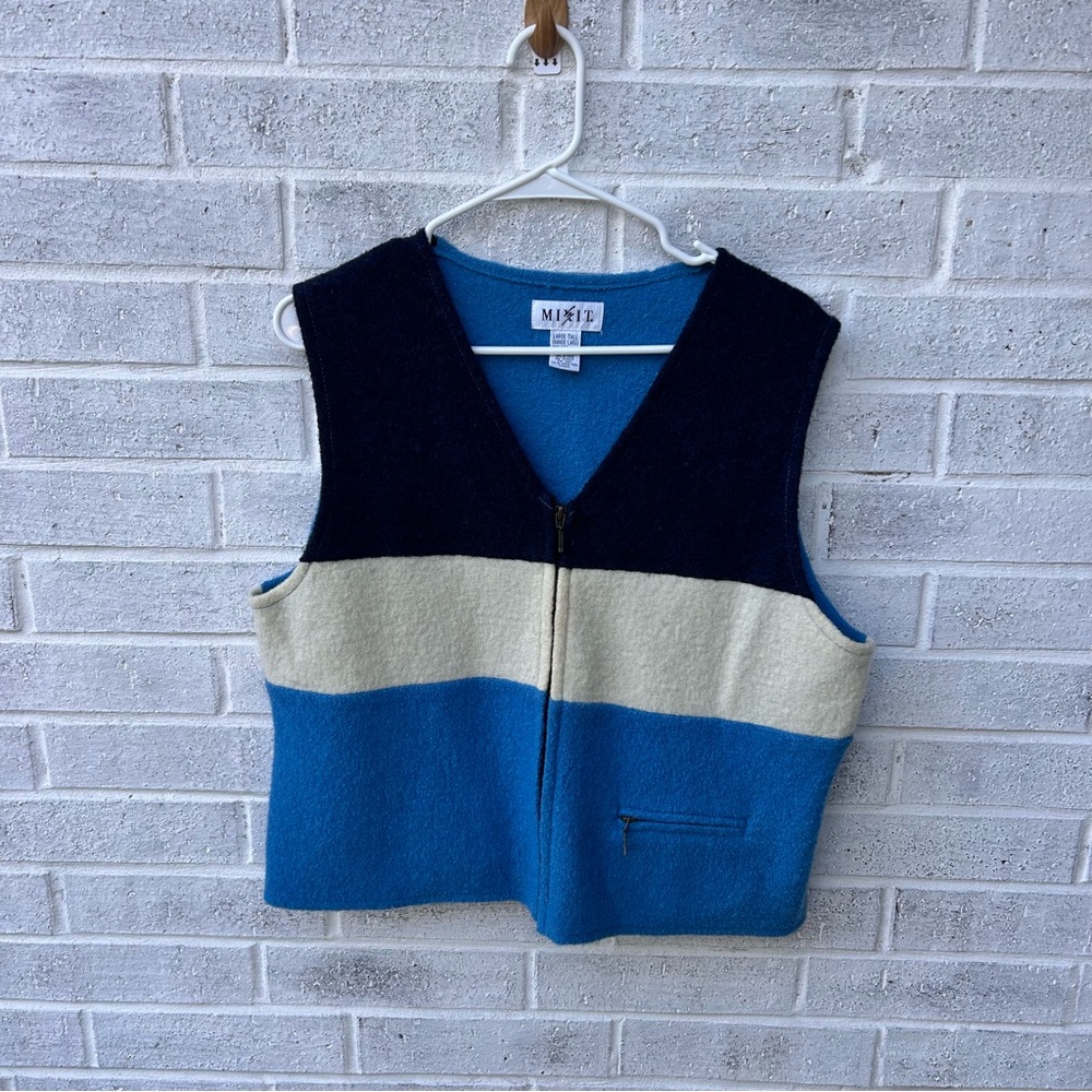 Mixit Blue and Gray Vest Vintage  100% Wool